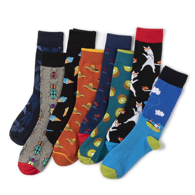 Dessin animé motif impression chaussettes cocotier Kiwi fruits crème glacée ananas insectes oiseau mignon Fun hommes coton chaussette décontracté