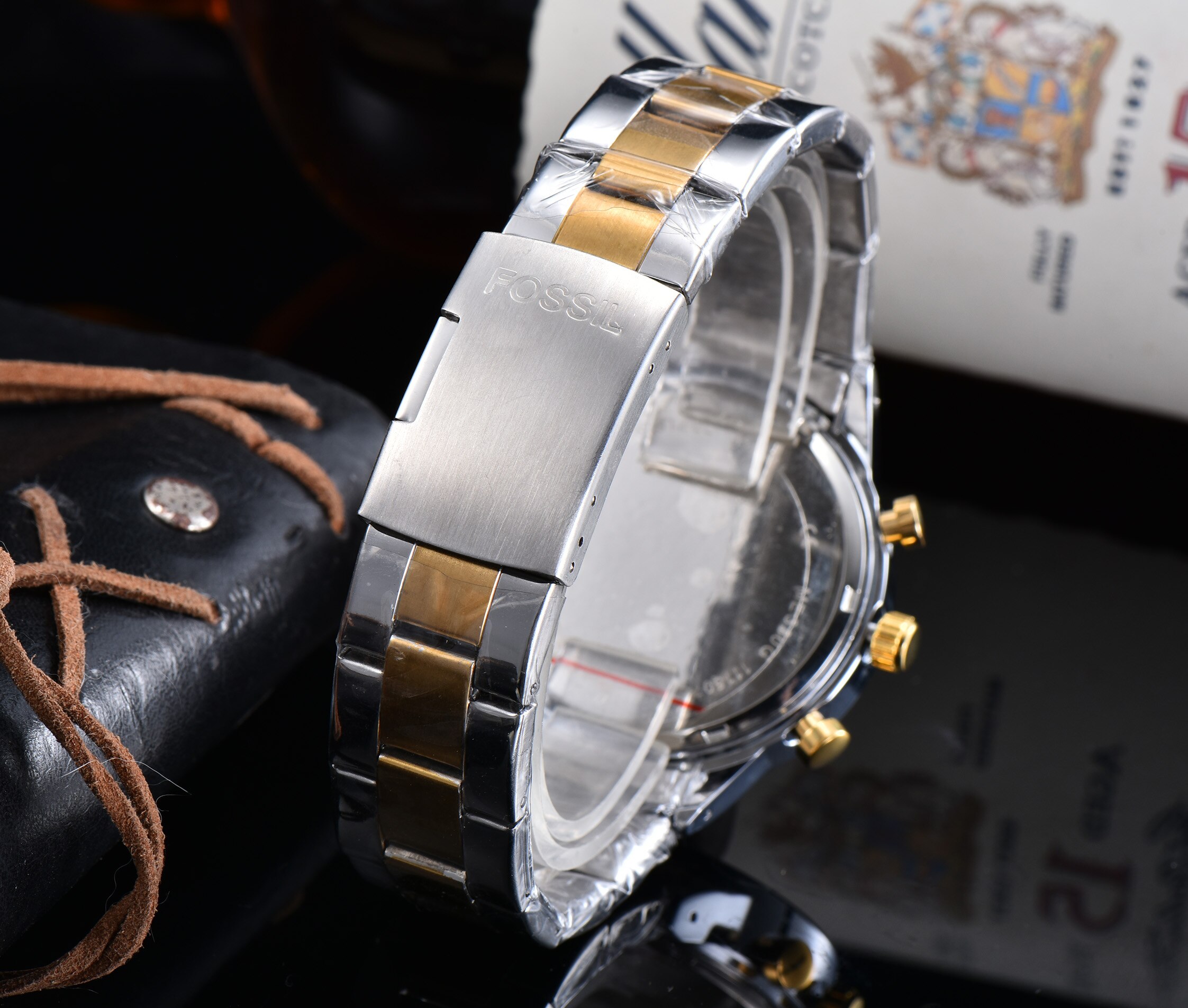 Fossil relógio masculino cronógrafo médio e preto aço inoxidável relógio masculino topo da marca de luxo