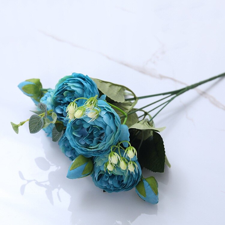 30Cm Rose Roze Zijde Pioen Kunstbloemen Boeket 5 Groot Hoofd En 4 Bud Goedkope Nep Bloemen Voor Thuis bruiloft Decoratie Indoor: Sky Blue