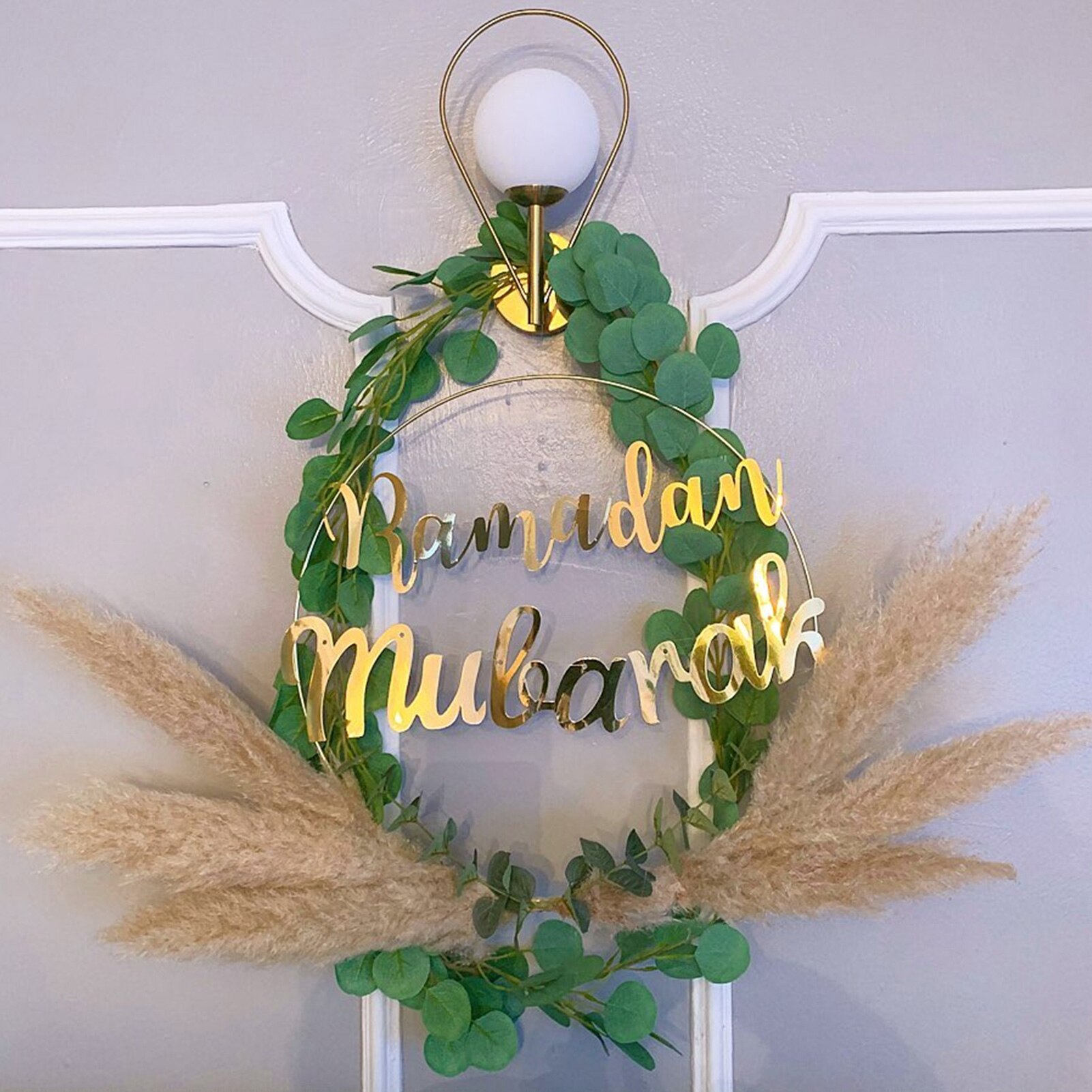 Eid Mubarak – guirlande suspendue décorative, guirlande de feuilles florales artificielles avec Festival imprimé pour porte d'entrée, roseaux artificiels
