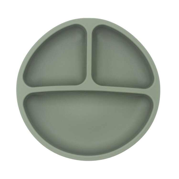 Baby Safe Siliconen Eetkamer Plaat Solid Leuke Cartoon Kinderen Gerechten Training Servies Kids Feeding Bowls: green