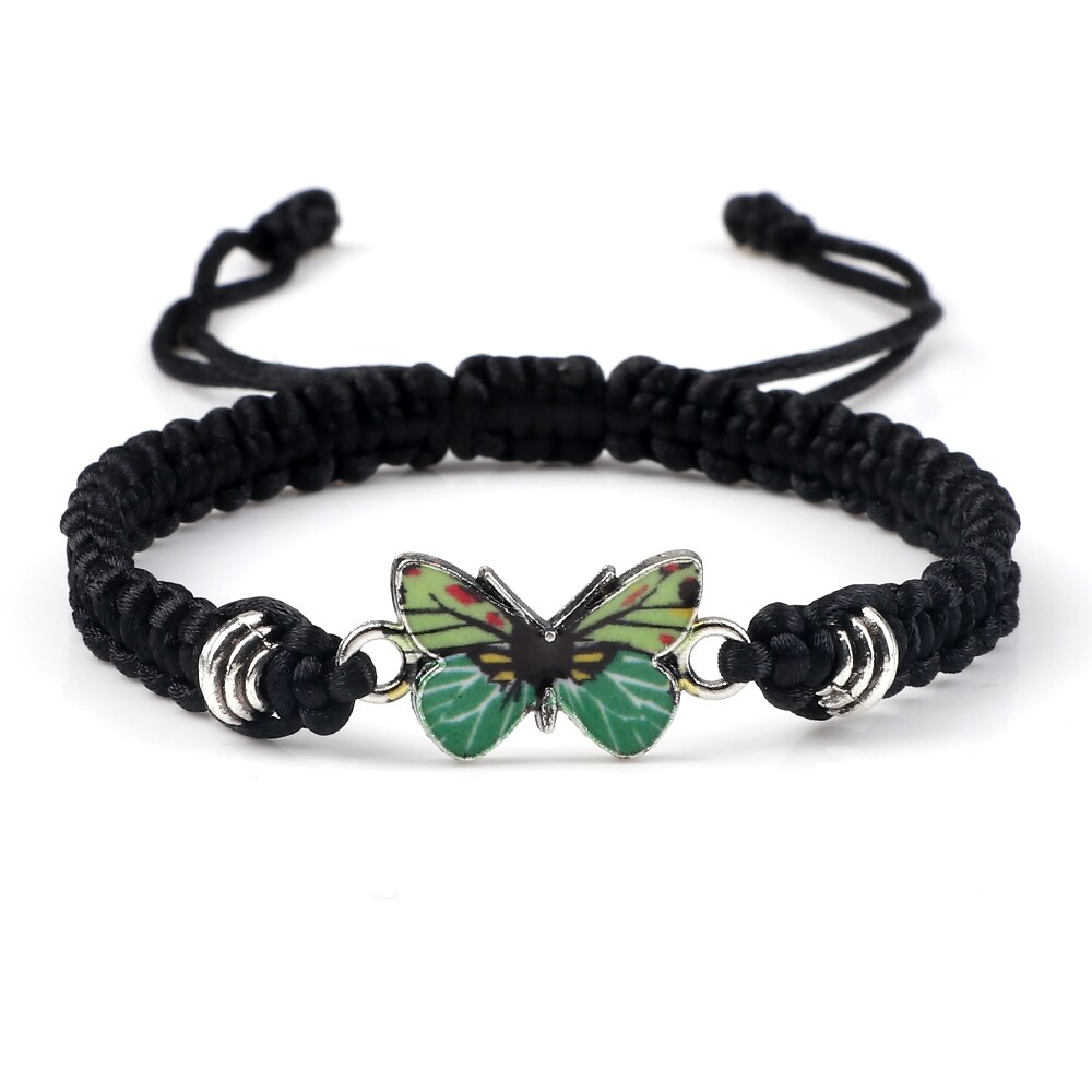 Neue Nette GrüNe Schmetterling Frauen Armbinde Handgemachte Weiß Schwarz Faden Schnur Seil Geflochtene Charme Armbänder für Mädchen Schmuck: Schwarz Seil