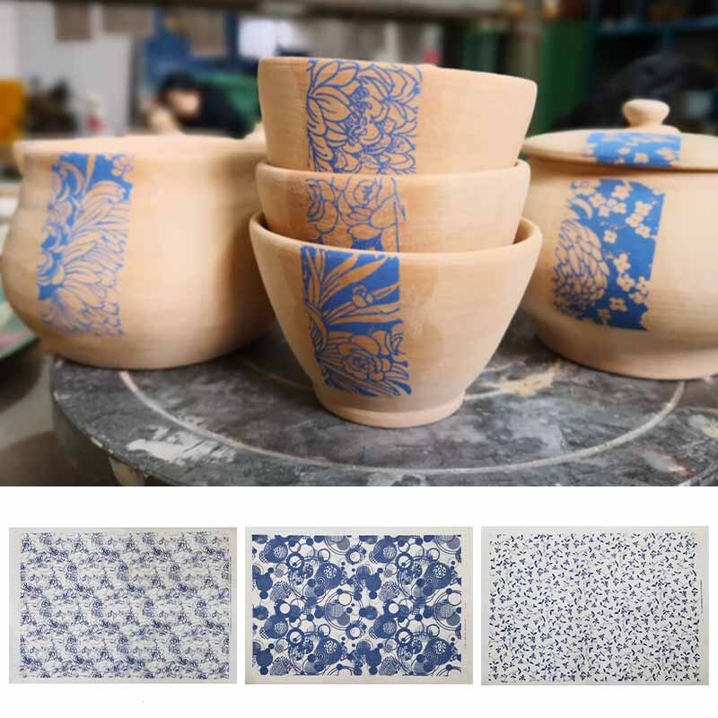 Keramik Aufkleber Diy Keramik Tonne Unterglasur Farbige Blume Papier Blau Porzellan Transfer Papier Hohe Temperatur Aufkleber Papier