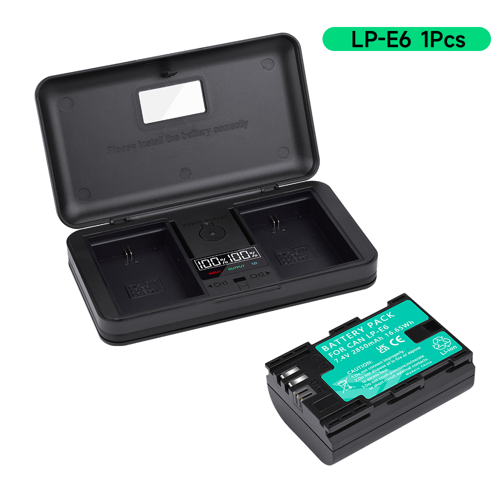 2850mAh LP-E6 LP E6 LPE6 E6N Bateria + caixa de armazenamento Carregador Para Canon EOS 5DS R 5D Mark II III 5D 6D 7D 70D 80D EOS 60D Câmeras: YELLOW