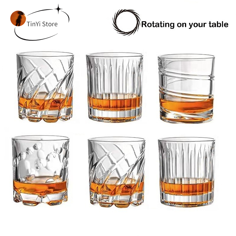 2/4PCS Rotating Whiskey Glass Old Fashioned Glass For Drinking Bourbon Scotch Cocktails Whisky Shake Cup Personality