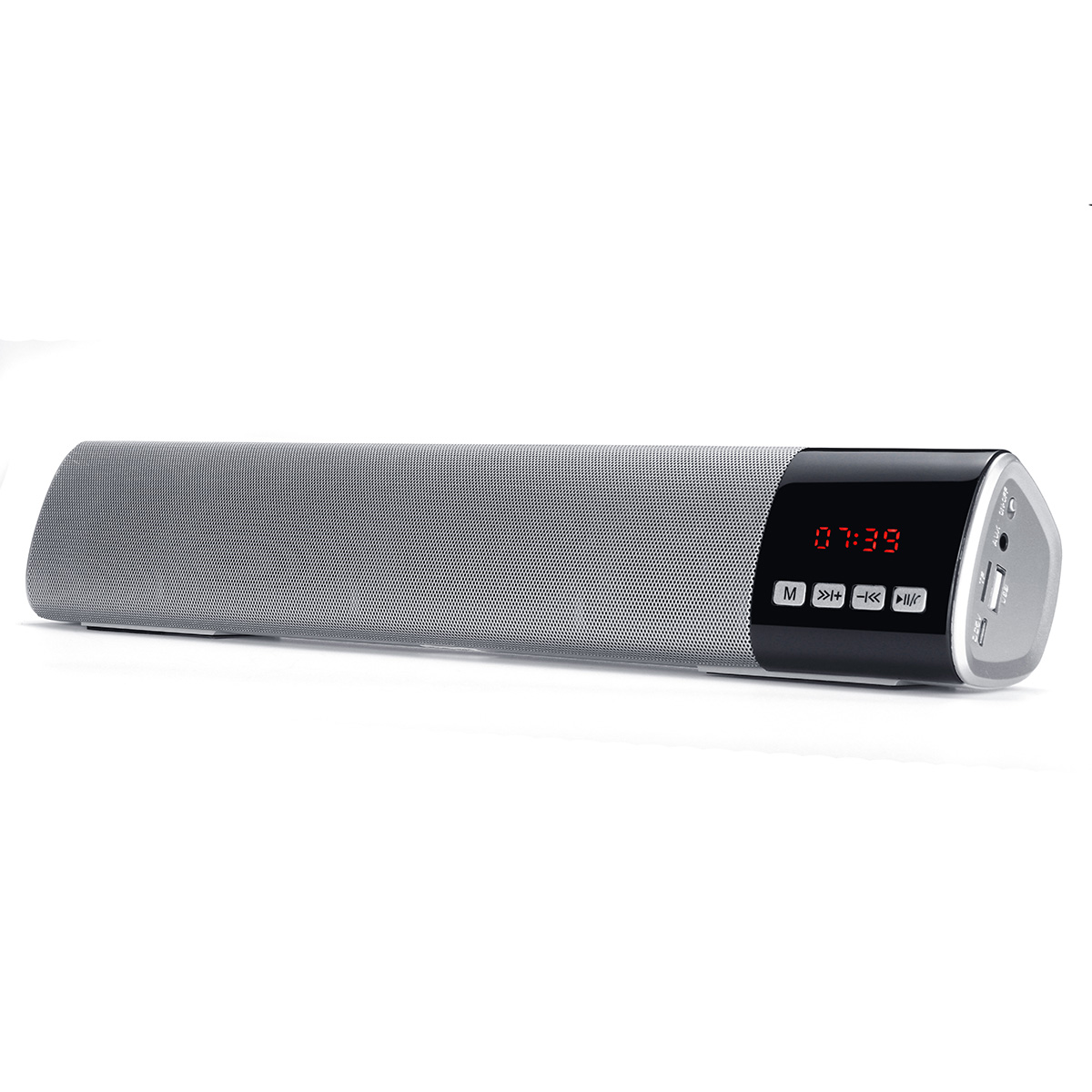 Hjemme-tv pc bluetooth soundbar høyttaler bærbar trådløs subwoofer 3d surroundhøyttalere hifi støtte fm radio klokke tf usb: Flis