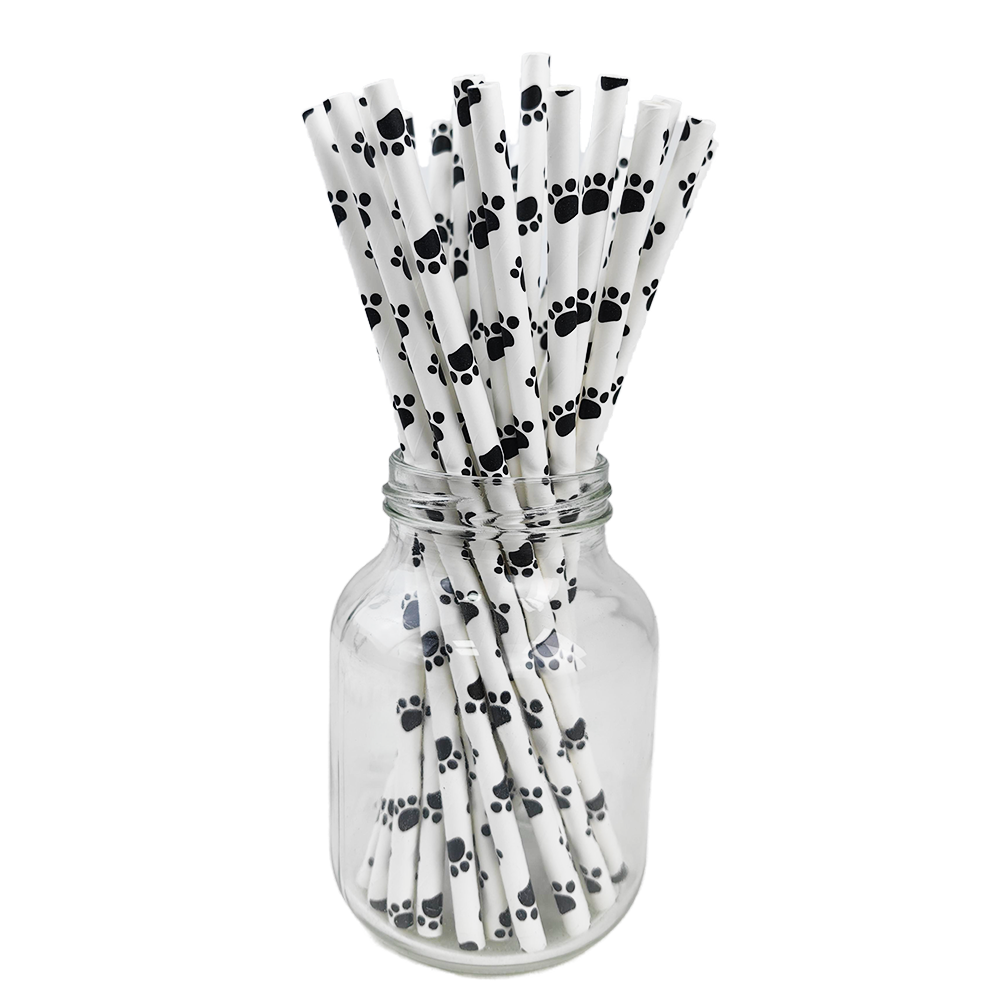 Canudos de papel com estampa de pata de cachorro, 25/50/100/200 peças, canudos de papel para cachorro, canudos para beber temáticos de cachorro, decorações de festa de aniversário de cachorro: L / Safira profunda