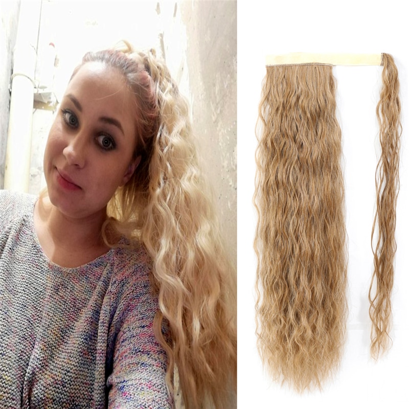 Lanyi extensión de cola de caballo sintética para mujeres envuelve alrededor de Magic Past Yaki Cola de Caballo de maíz onda Clip en la Ondulado Natural del pelo