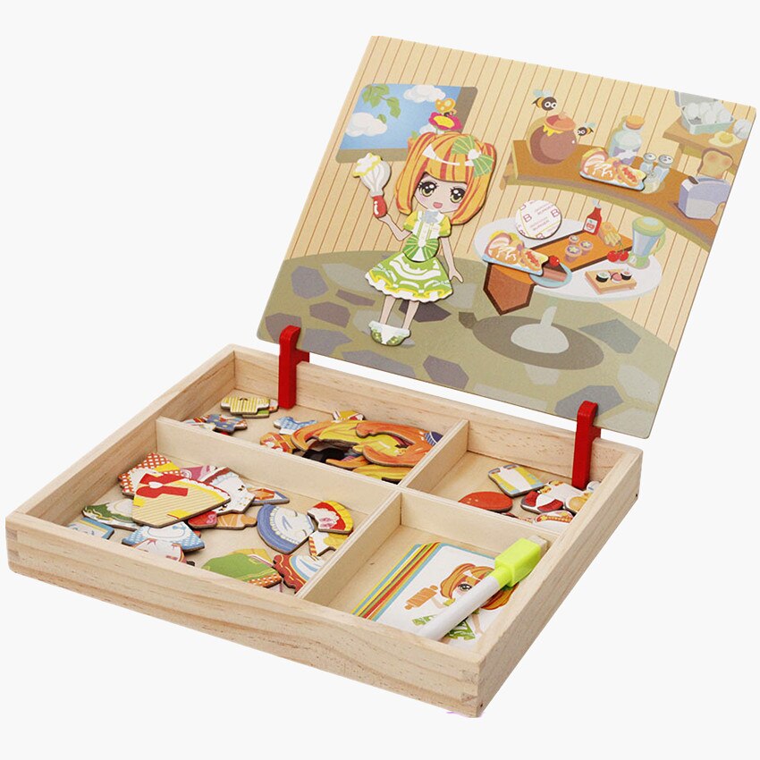 Meisjes Dressing Jigsaw Educatief Speelgoed Wodden Puzzels Prinses Puzzel Tekentafel Magnetische Puzzels