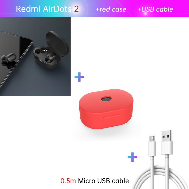 Xiaomi Redmi AirDots 2 Left=Right TWS True Wireless Stereo Bluetooth Earphone Headset BT5 True Wireless Stereo Auto Link: S add cable n red