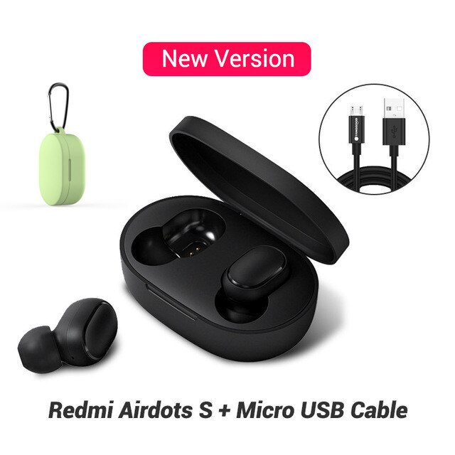 Redmi Xiaomi Airdots TWS Bluetooth Earphones Wireless 5.0 Bluetooth Earphone AI Control Gaming Headset With Mic Noise reduction: With Greencase Cable