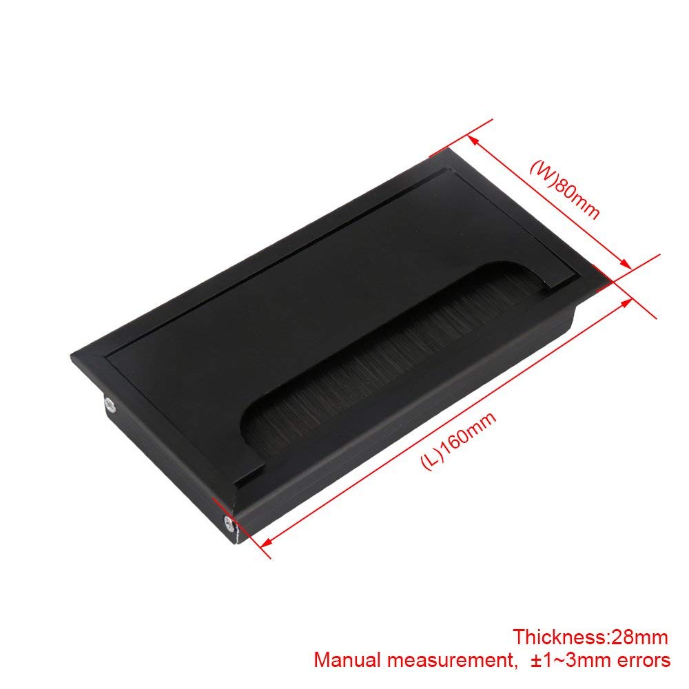 16cm sort aluminiumslegering bord skrivebord rektangel ledning kabel gennemføring hul dækning udgangsport med sort børste