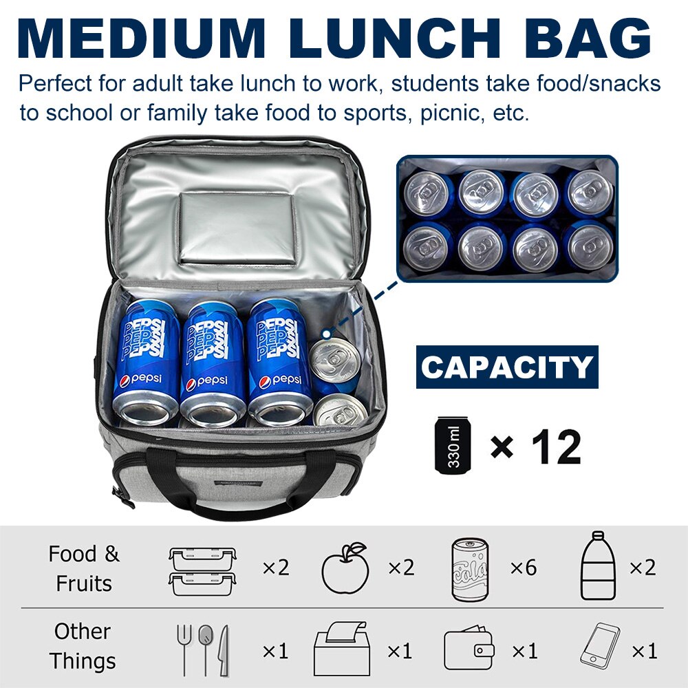 Denuoniss bærbar køletaske lækagesikker 16 dåser termotaske med skulderrem stor isoleret taske til arbejdsfrokost på kontoret