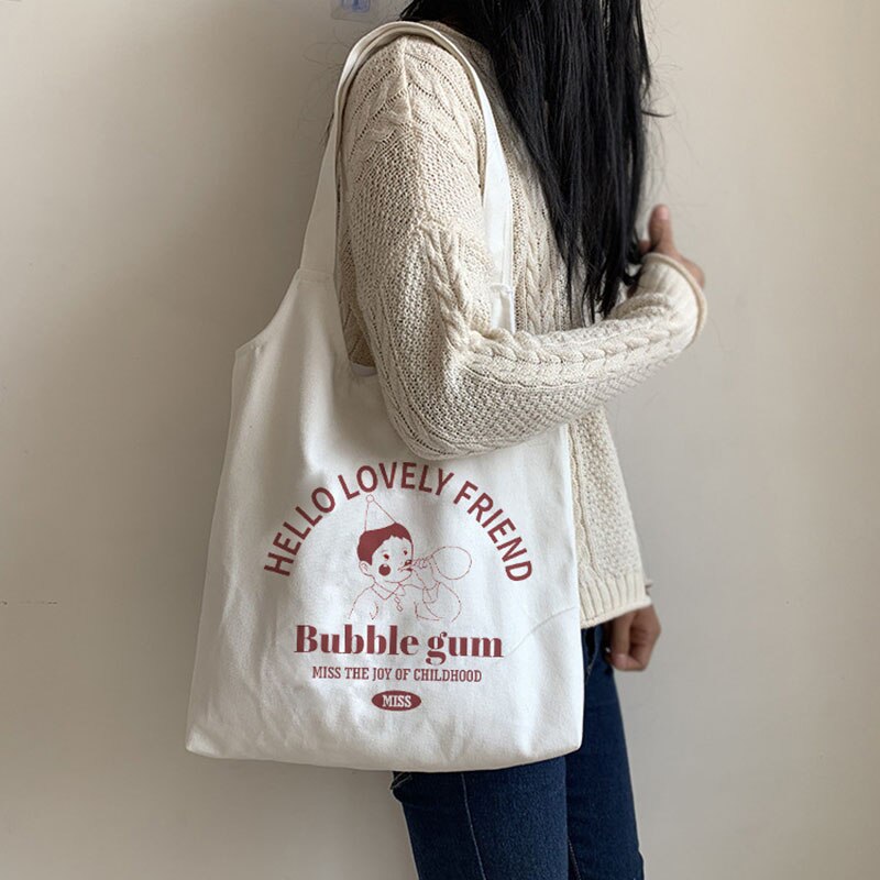Women's Canvas Shoulder Tote Bag Large Cotton Cloth Shopping Bags for Lady Female Handbag Foldable Reusable Beach Shopper Bag