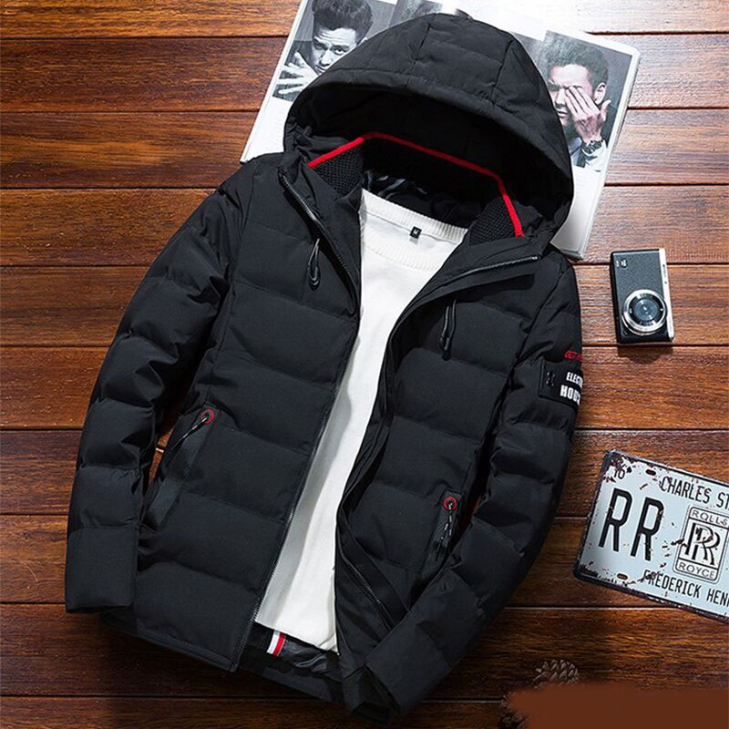 Vinterjacka för män casual parkas ytterkläder vattentät tjockare varm huvjacka ytterkläder plus storlek 3xl 4xl 5xl: Svart / Xl för 170 cm 70kg