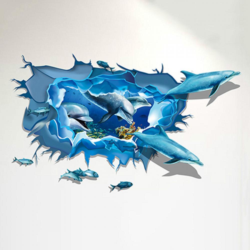 PVC3D simulation ocean aquarium background underwater poster fish wall decoration sticker blue fresh sea fish tank background li: Default Title