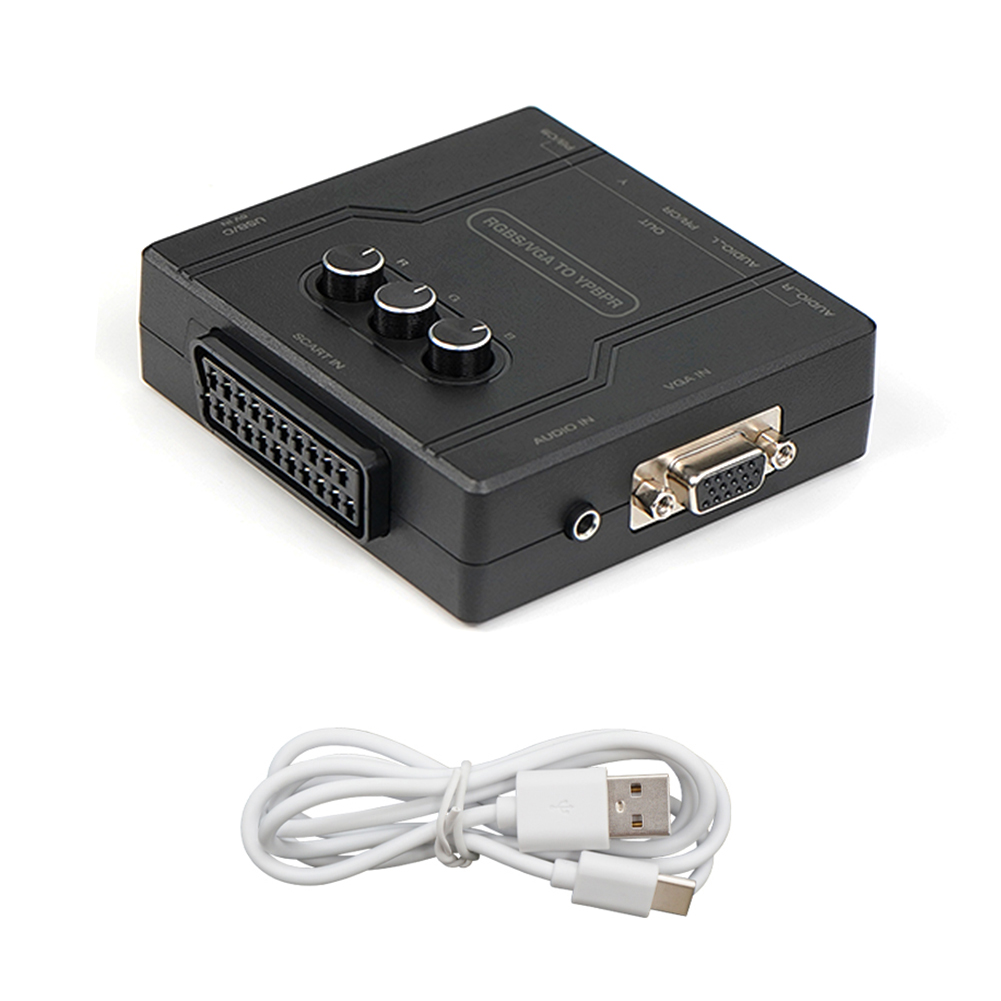 Convertidor RGBS VGA SCART a YPBPR, adaptador de vídeo RGBS VGA SCART a YPBPR, convertidor de transcodificador, brillo de Color ajustable