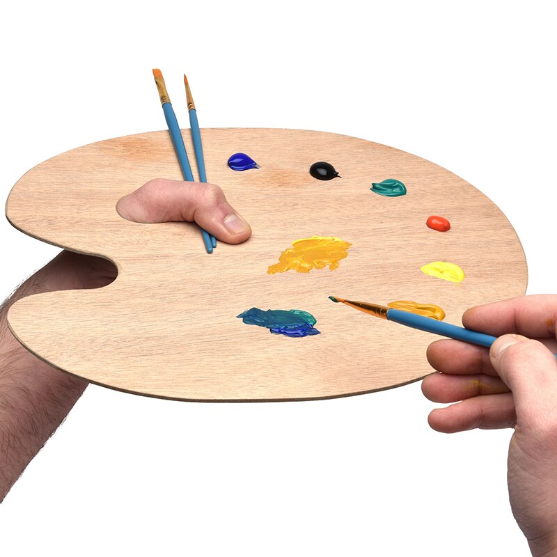 Paleta de pintura de madera lisa bandeja de paleta de dibujo ovalada con agujero para los estudiantes arte de madera suministros artesanías 20cm x 30cm