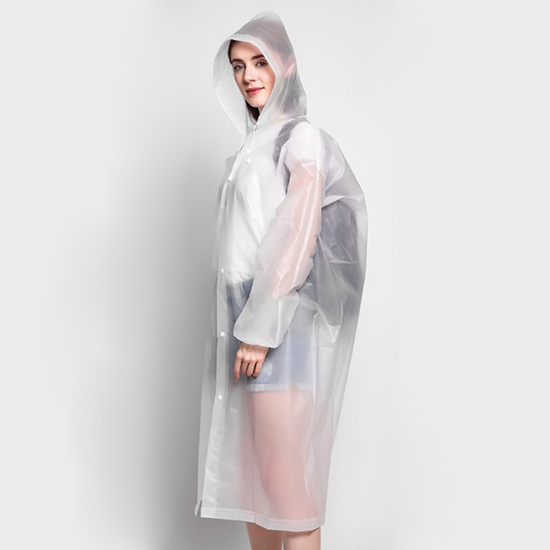 PEVA Women Man Raincoat Adult Clear Transparent Camping Rainwear Suit Waterproof Rain Poncho Coat