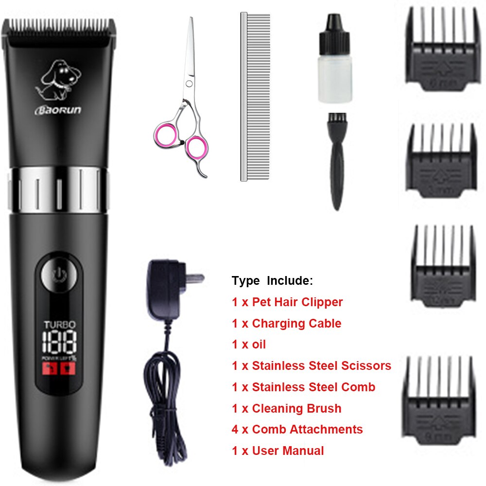 8W LCD Display Screen Waterproof Pet Hair Trimmer Animal Grooming Clippers Cat Cutter Machine Shaver Electric Scissor Clipper: T5 D