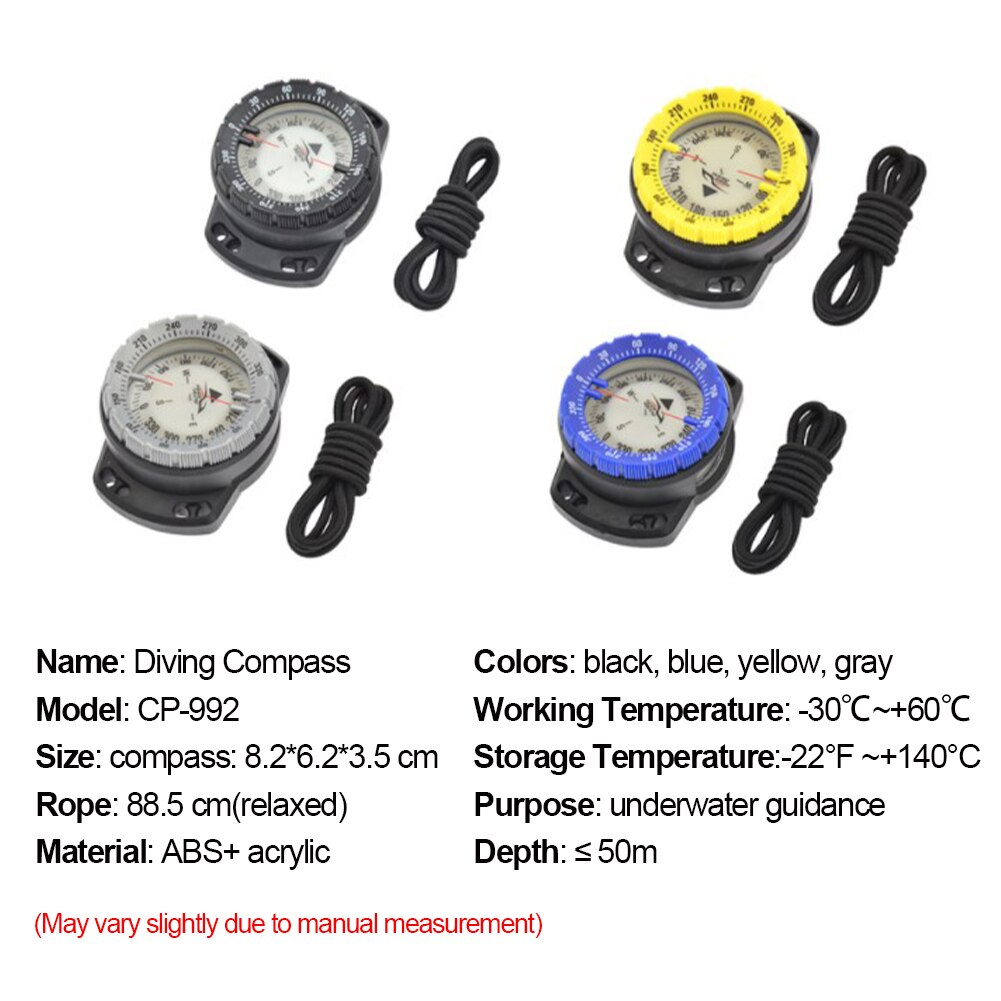 Underwater Luminous Compass Scuba Diving Navigation Compass Portable 50m Waterproof Dial with Wrist Strap for Outdoor Hiking