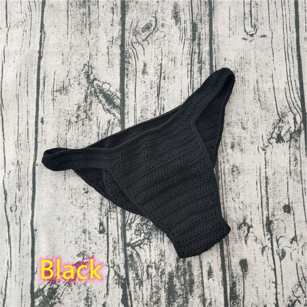 hombres mujeres ropa interior transpirable mano Crochet tiro bajo natación tomar el sol masculino Boxers bragas calzoncillos: Negro