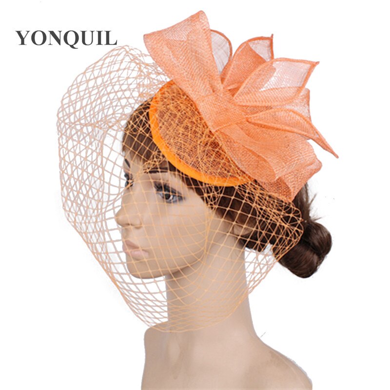 17 Colors bridal party wedding hat veils sinamay fascinator cocktai headpiece birthday veilling hats millinery MYQ097: Orange
