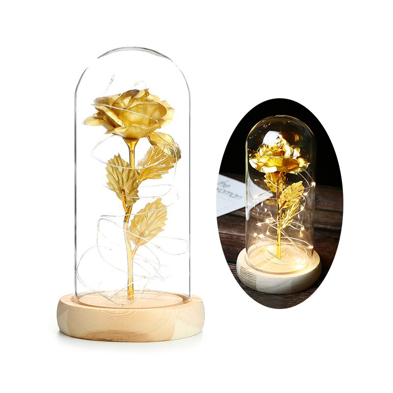 Skønhed og udyr rose i kolbe led rose blomst lys sort base glas kuppel bedst til mors dag fødselsdag valentinsdag: Stil 01