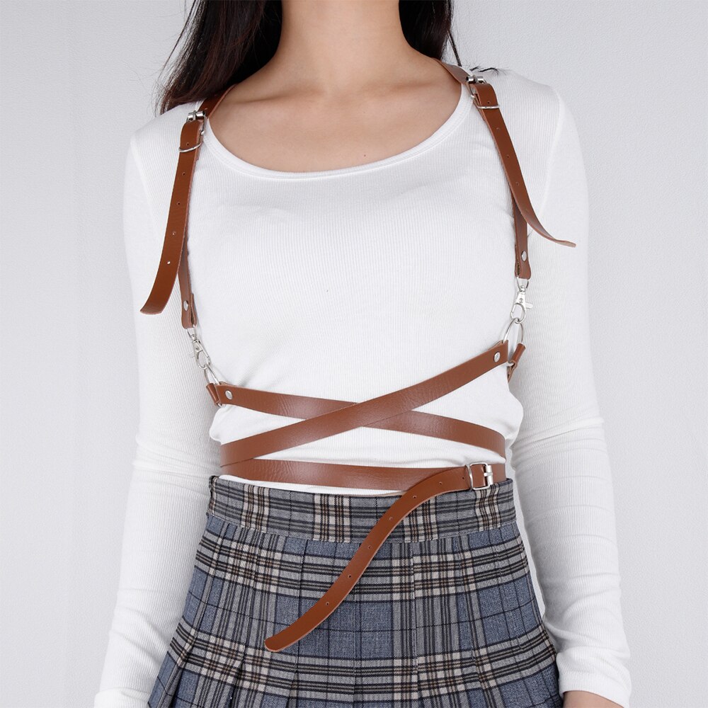 Brown Leather Harness Belts Suspenders Harness Belt For Women Garter Belt Lingerie Belts Body Bondage Belt: Default Title