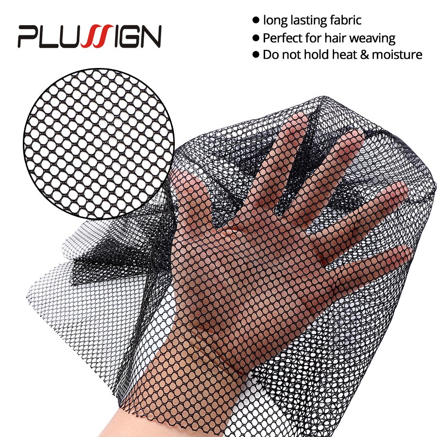 Plussign-tela transpirable 100% de poliéster para hacer pelucas, Red de pelo negro, redes elásticas, 5 uds.