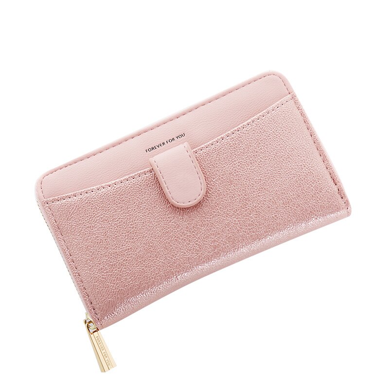 Brand Patchwork Women Short Clutch Wallet Large Capacity Wristband Wallets Female Purse Lady Purses Zipper Card Holder Carteras: Pink