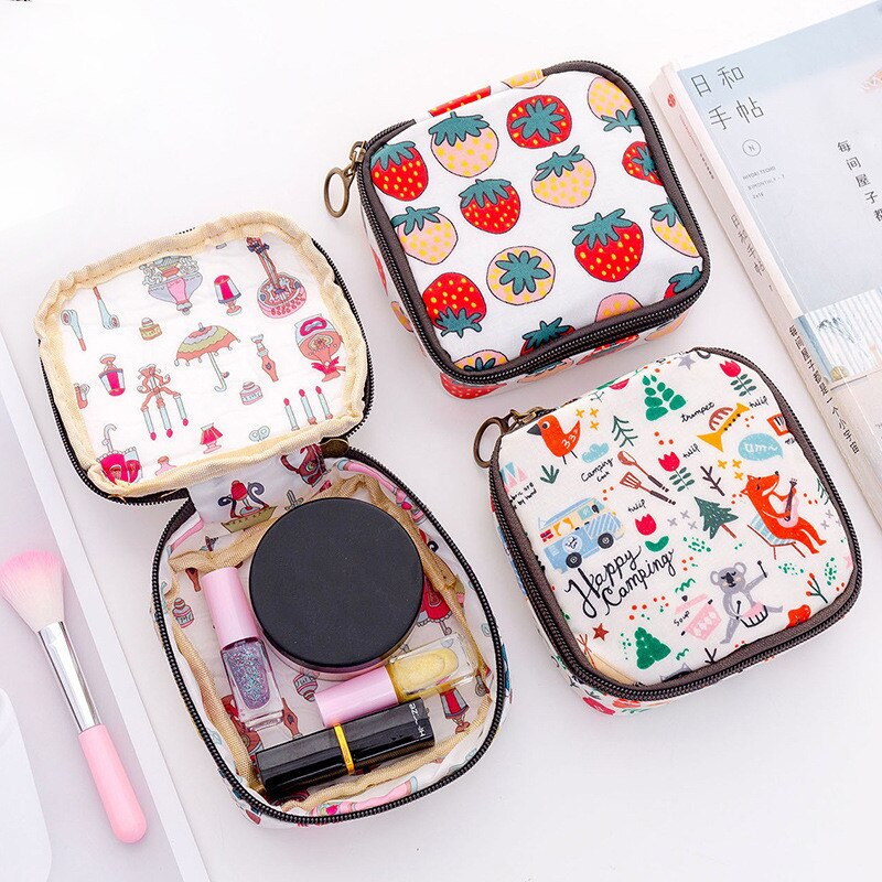 Moda feminina pequenos sacos cosméticos viagem mini guardanapos sanitários compõem moeda cartão de dinheiro batom bolsa de armazenamento sacos