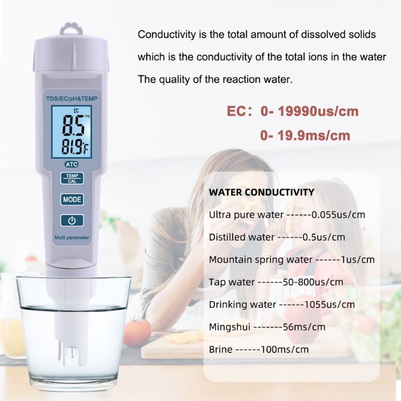 4 in 1 ph/ /ec/temperatuurmeter ph-meter digitale watermonitortester