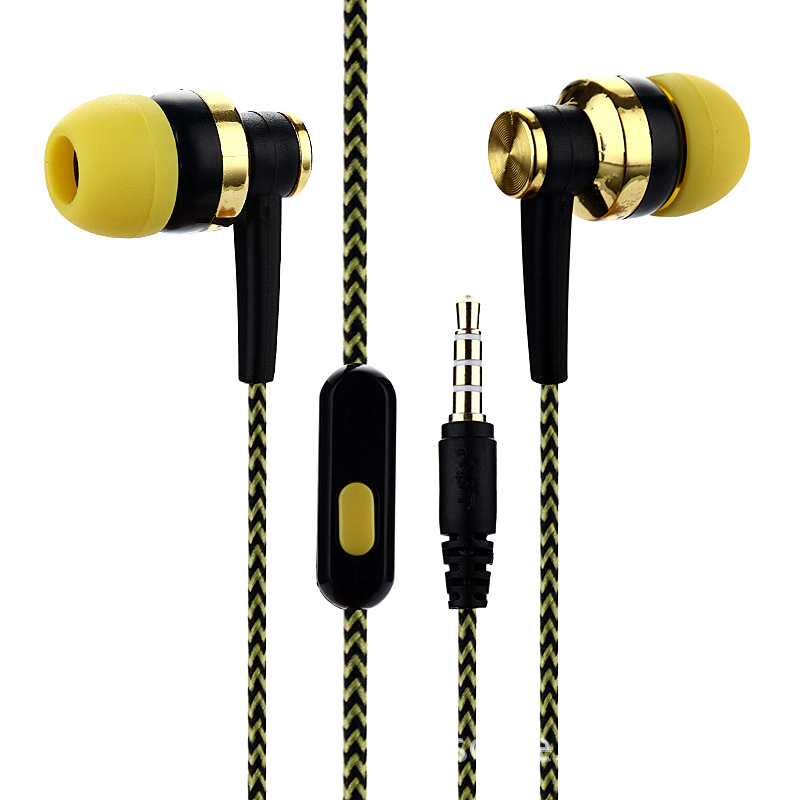5 couleurs Sport écouteurs basse stéréo casque tressé ligne fil contrôle dans l'oreille casque de gymnastique avec micro pour Xiaomi Huawei iPhone: Jaune