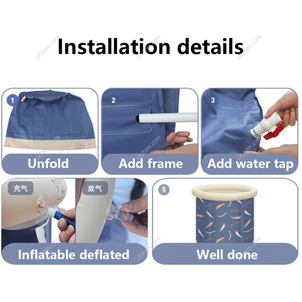 Unisex Portable Foldable PVC SPA Bathtub Freestanding Inflatable Bathtub for Adult , 29.5 Inch Deep Blue Bath Tub