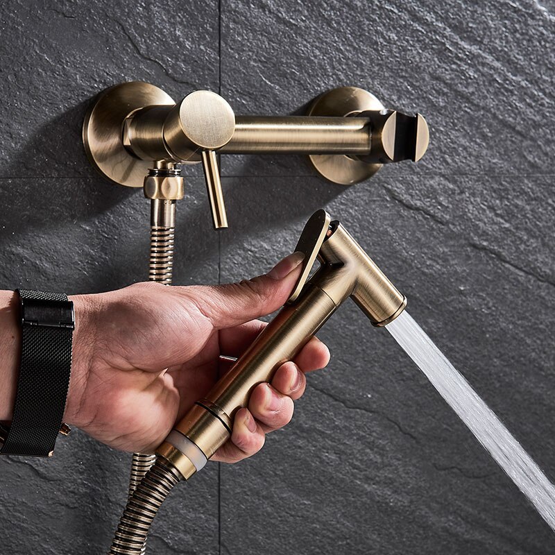 Europe Antique Brass Bath Bidet Faucet Cold Mixer Crane Bath Toilet flushing tool chrome or Antique Polished Wall Mount