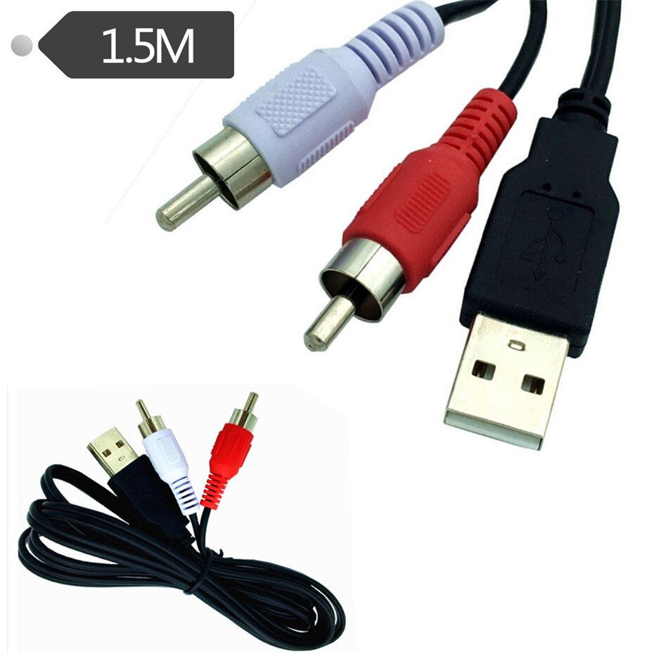 1.5m/5FT USB Male A to 2 RCA Male Adapter Audio Converter Cable Video AV A/V Cable USB to RCA Cable Cord For HDTV TV