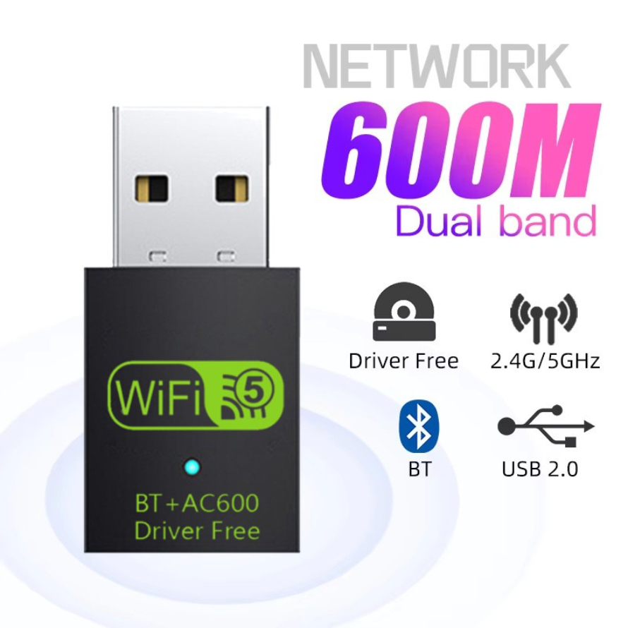 Adattatore Bluetooth WiFi USB 2 in 1 Adattatore dongle WiFi USB dual band da 600 Mbps Adattatore USB Bluetooth Scheda di rete wireless per PC: BIANCO