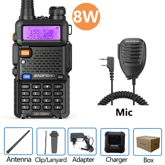 Baofeng uv 5r walkie talkie 5w 8w de alta potência banda dupla presunto rádio em dois sentidos vhf uhf rádio fm transceptor portátil caça 16km: green / American