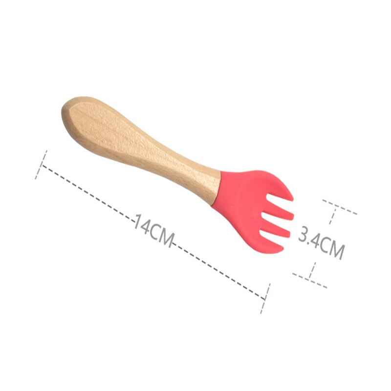 Hurtownia niemowlę silikonowy widelec ekologiczny widelec dla dzieci łatwe robić czyszczenia łyżka dla dzieci z drewnianym uchwytem prezent dla dziecka dla dzieci