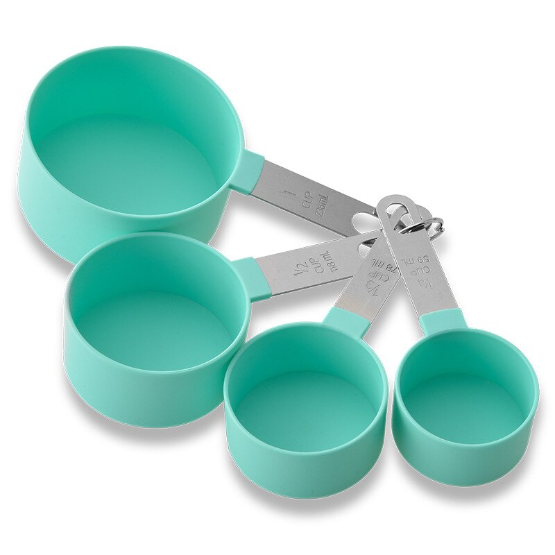 Taza medidora para hornear, cuchara medidora con mango de acero inoxidable de 8 piezas con taza medidora graduada, taza medidora de gramos: 4pcs cup Green
