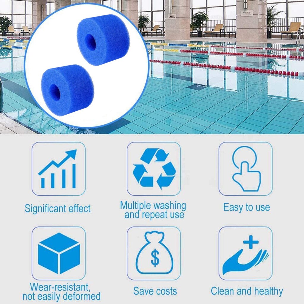 2pcs Swimming Pool Filter Washable Sponge Foam Cartridge Suitable Pool Reusable Swimming Pool Filter Foam Sponge Cartridge