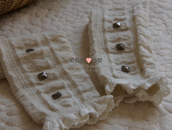 Cotton Leg Warmers Lace Closure White Sweet Lolita Girls Boots Socks Rivet Elements