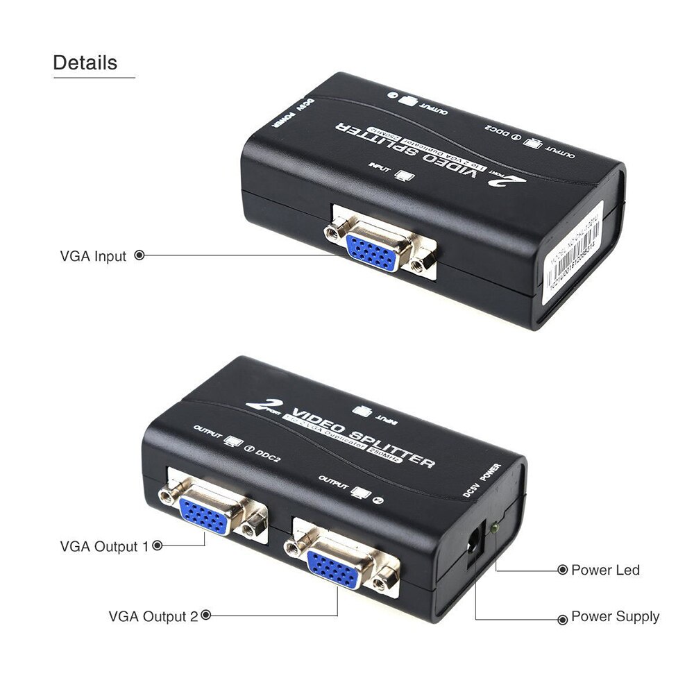 1 PC to 2 Monitor 1 to 2 Split Screen VGA Splitter Video Splitter Duplicator Adapter with USB cable