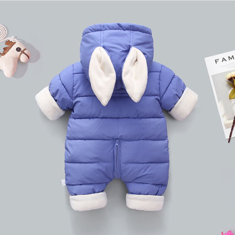 Novo nascido moda inverno engrossar crianças snowsuit algodão-acolchoado roupas da menina do bebê menino mais veludo bonito macacões bodysuit: Blue / 90CM