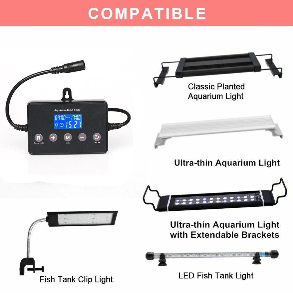 Akvarie lys controller 4 tilstande solopgang solnedgang akvarie lysdæmper led lys til akvarium lampe timer juster lysstyrke modulator