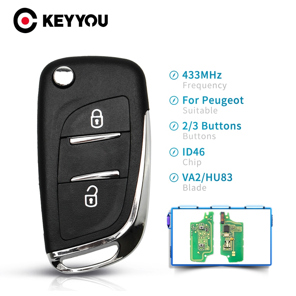 KEYYOU FRAGEN FSK Geändert Auto Schlüssel Für Peugeot 207 307 407 208 308 408 607 Partner CE0523 Ce0536 433mhz ID46 2/3 Tasten