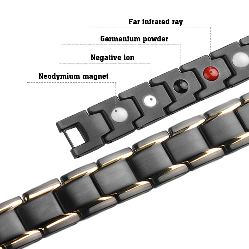 Hottime Therapeutic Energy Healing Bracelet Stainless Steel Magnetic Therapy Bracelet 5 Colors