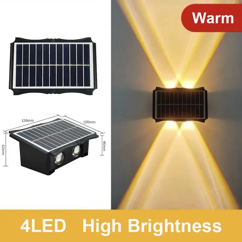 LED-Solar--Wandleuchte für Höhle Außenbereich, wasserdicht, nach oben und unten leuchtende Beleuchtung, Hausdekor-Leuchten für Außenveranda, Balkon, Garten, Straße: Orange / 0-5W