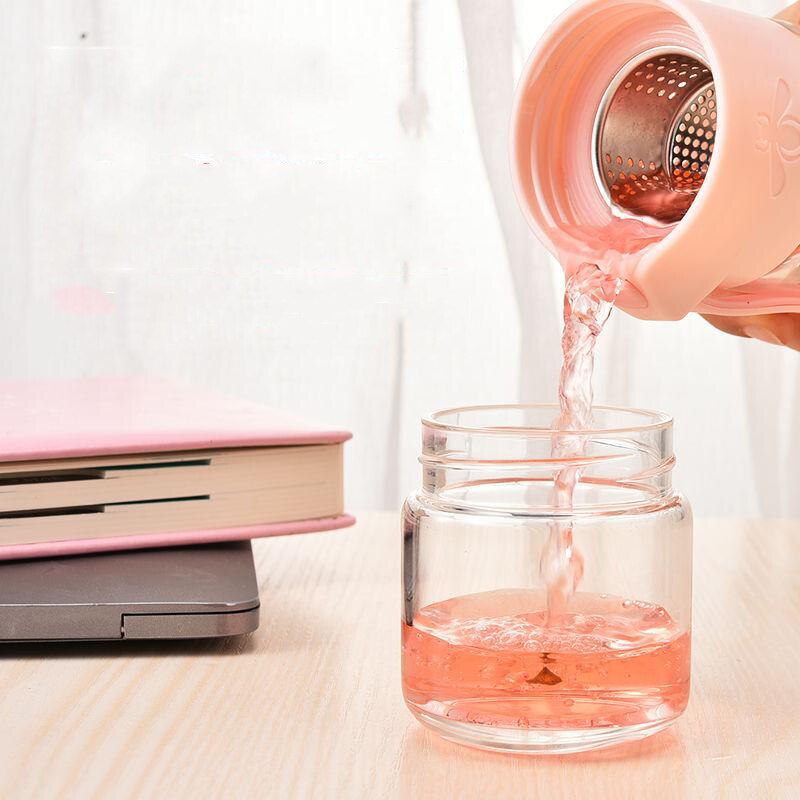 Kontor forretning glas vandflaske bærbar dobbeltvægs glas teflaske med te-infuser gennemsigtig glasflaske